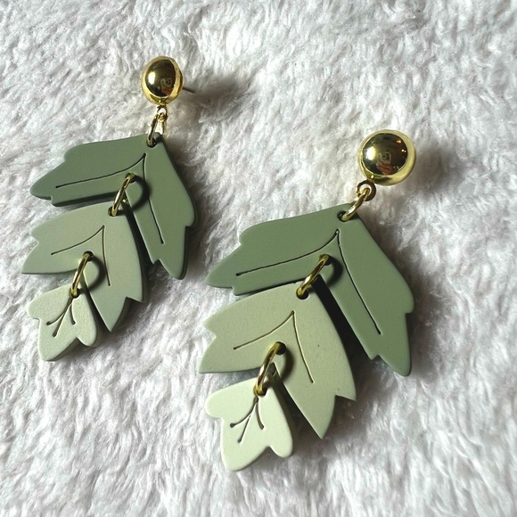 NEW Polymer Clay Leaf Design Drop Earrings - Picture 1 of 5